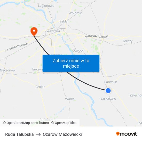 Ruda Talubska to Ożarów Mazowiecki map