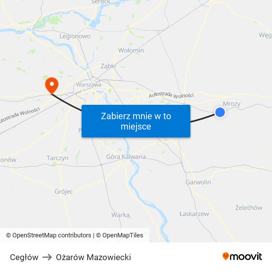 Cegłów to Ożarów Mazowiecki map