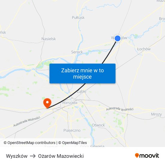 Wyszków to Ożarów Mazowiecki map