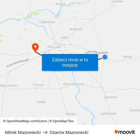 Mińsk Mazowiecki to Ożarów Mazowiecki map