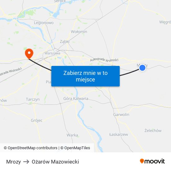 Mrozy to Ożarów Mazowiecki map