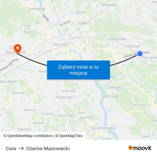 Cisie to Ożarów Mazowiecki map