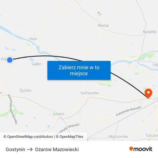 Gostynin to Ożarów Mazowiecki map