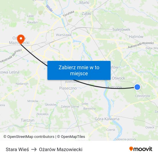 Stara Wieś to Ożarów Mazowiecki map