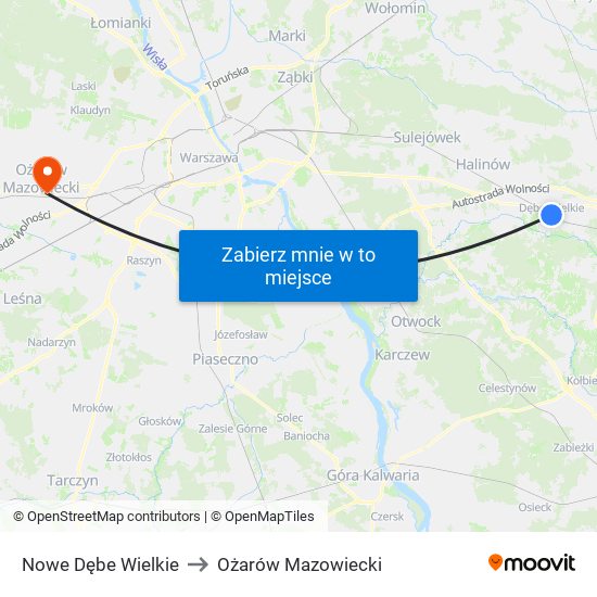 Nowe Dębe Wielkie to Ożarów Mazowiecki map