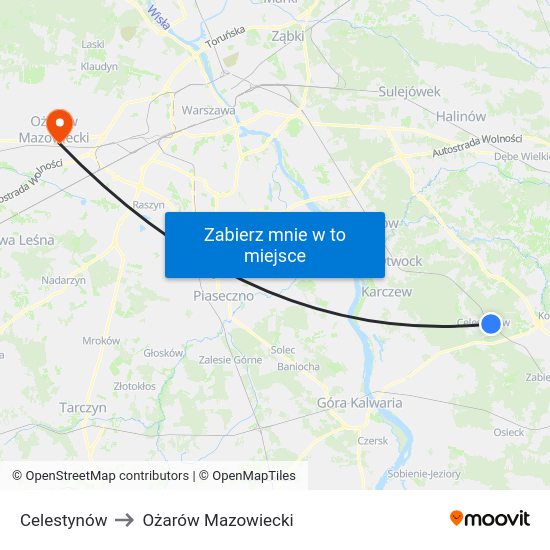 Celestynów to Ożarów Mazowiecki map