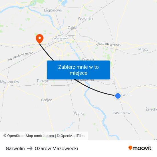 Garwolin to Ożarów Mazowiecki map