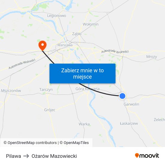 Pilawa to Ożarów Mazowiecki map