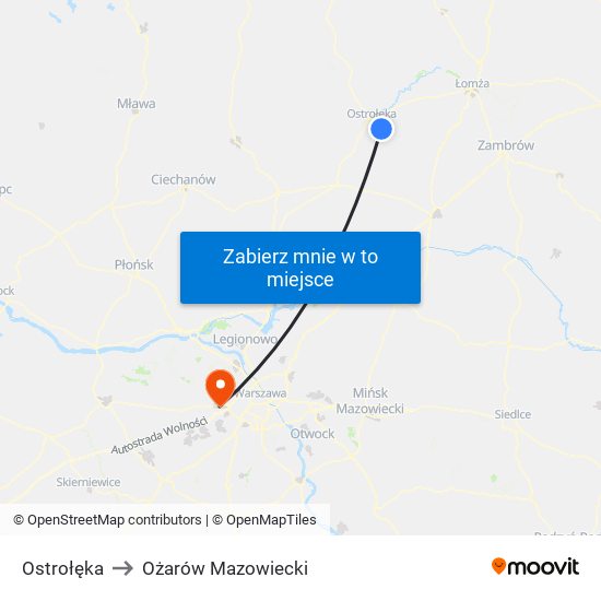 Ostrołęka to Ożarów Mazowiecki map