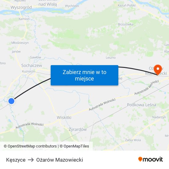 Kęszyce to Ożarów Mazowiecki map