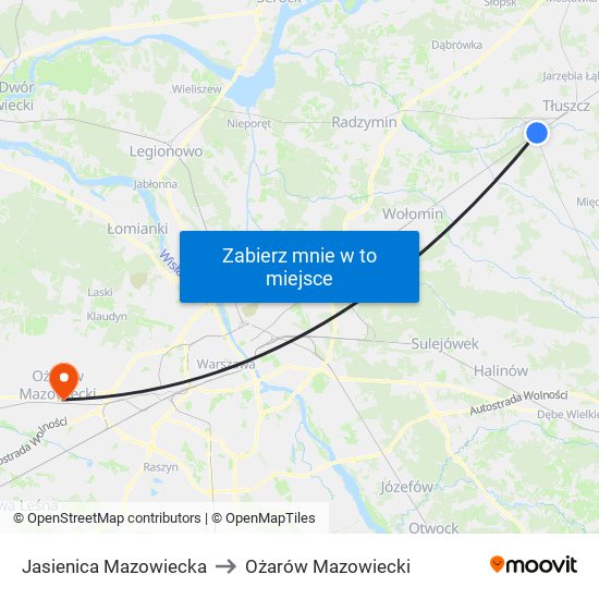 Jasienica Mazowiecka to Ożarów Mazowiecki map