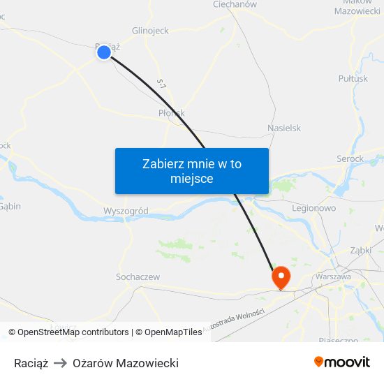 Raciąż to Ożarów Mazowiecki map