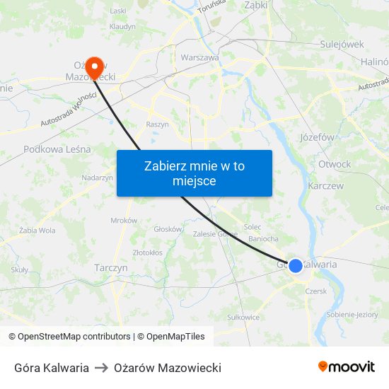 Góra Kalwaria to Ożarów Mazowiecki map