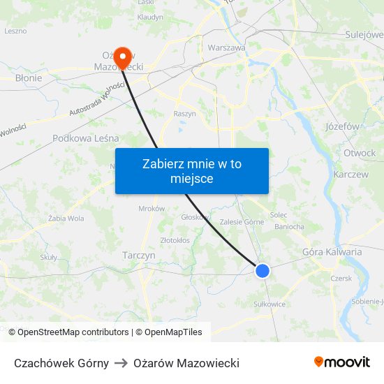 Czachówek Górny to Ożarów Mazowiecki map