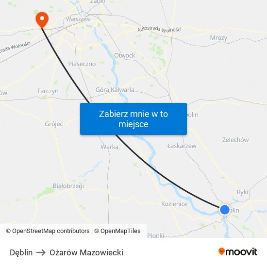 Dęblin to Ożarów Mazowiecki map