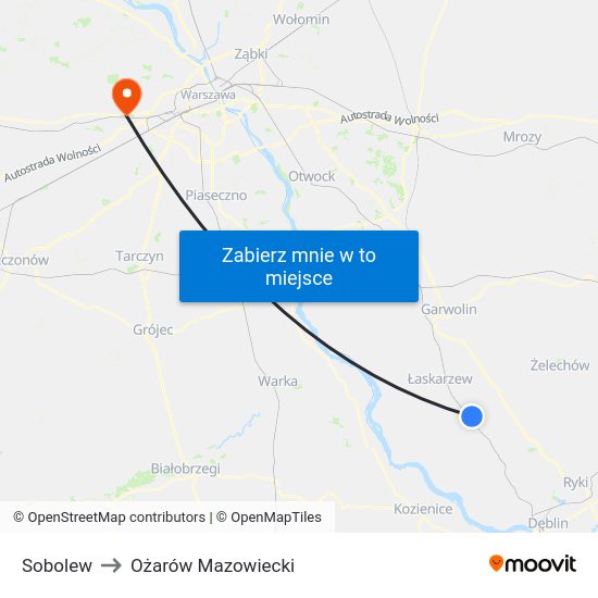 Sobolew to Ożarów Mazowiecki map