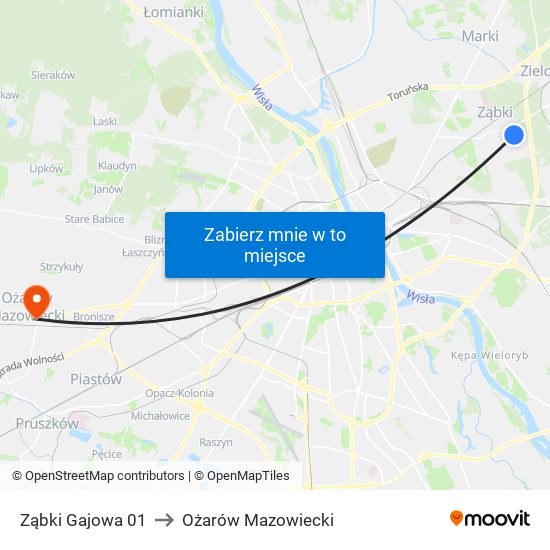 Ząbki Gajowa 01 to Ożarów Mazowiecki map