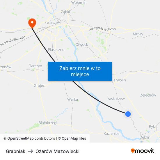 Grabniak to Ożarów Mazowiecki map