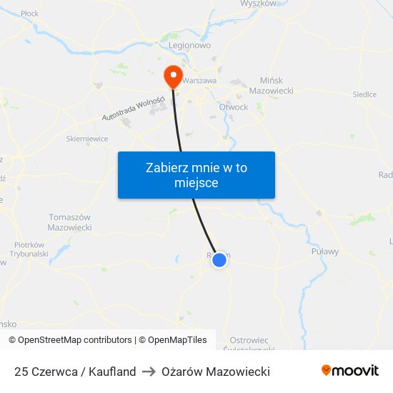 25 Czerwca / Kaufland to Ożarów Mazowiecki map