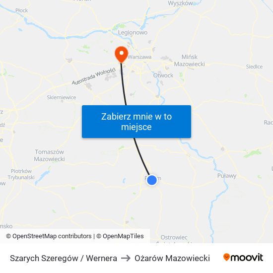 Szarych Szeregów / Wernera to Ożarów Mazowiecki map