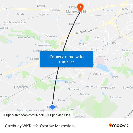 Otrębusy WKD to Ożarów Mazowiecki map