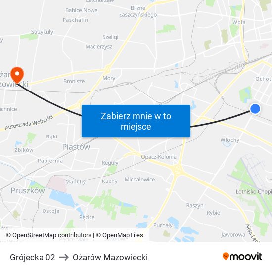 Grójecka to Ożarów Mazowiecki map