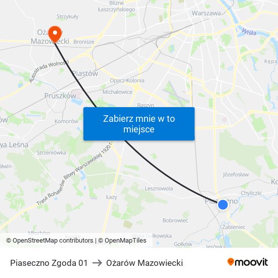 Piaseczno Zgoda 01 to Ożarów Mazowiecki map