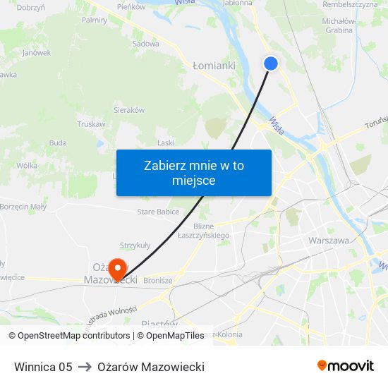 Winnica to Ożarów Mazowiecki map