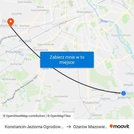 Konstancin-Jeziorna Ogrodowa to Ożarów Mazowiecki map