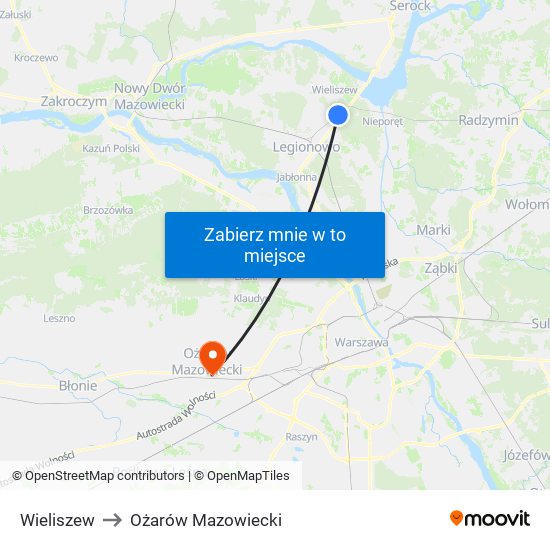 Wieliszew to Ożarów Mazowiecki map