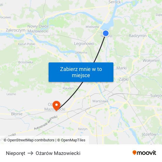 Nieporęt to Ożarów Mazowiecki map