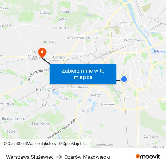 Warszawa Służewiec to Ożarów Mazowiecki map