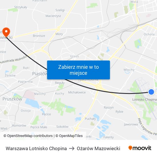 Warszawa Lotnisko Chopina to Ożarów Mazowiecki map