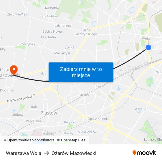 Warszawa Wola to Ożarów Mazowiecki map