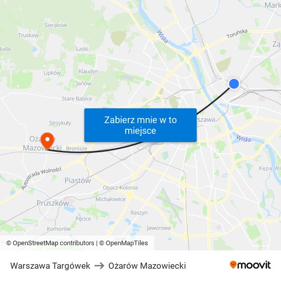 Warszawa Targówek to Ożarów Mazowiecki map