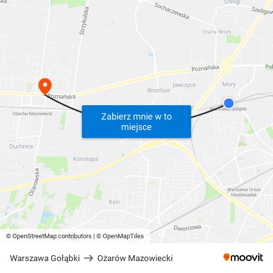 Warszawa Gołąbki to Ożarów Mazowiecki map