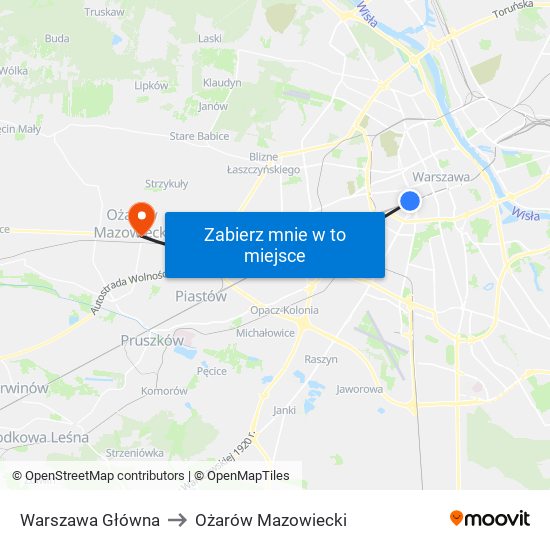 Warszawa Główna to Ożarów Mazowiecki map