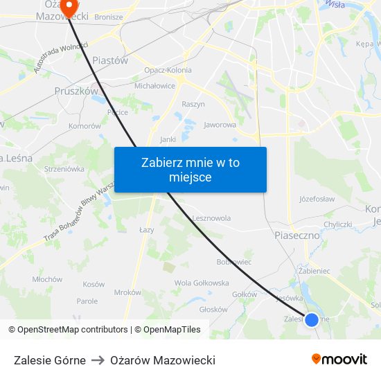 Zalesie Górne to Ożarów Mazowiecki map