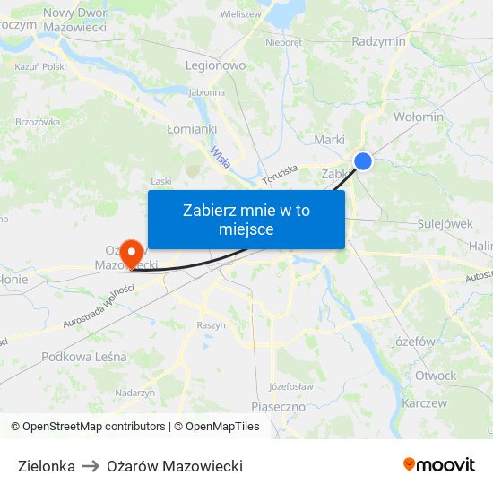 Zielonka to Ożarów Mazowiecki map