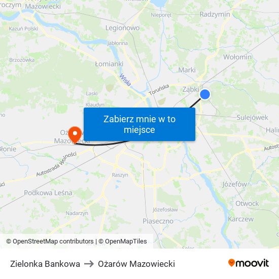 Zielonka Bankowa to Ożarów Mazowiecki map