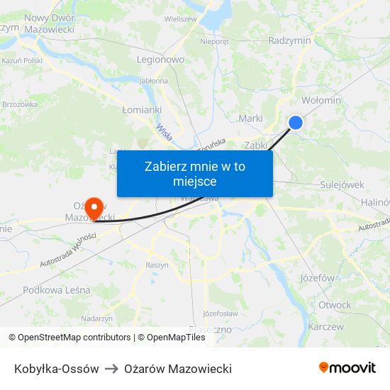 Kobyłka-Ossów to Ożarów Mazowiecki map