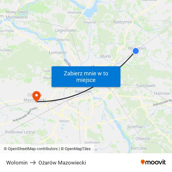 Wołomin to Ożarów Mazowiecki map