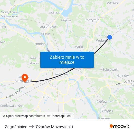 Zagościniec to Ożarów Mazowiecki map