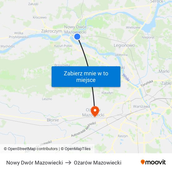 Nowy Dwór Mazowiecki to Ożarów Mazowiecki map