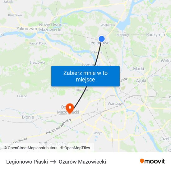 Legionowo Piaski to Ożarów Mazowiecki map