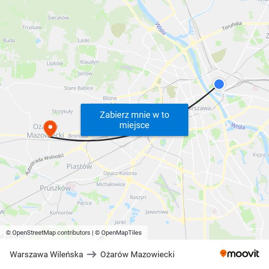 Warszawa Wileńska to Ożarów Mazowiecki map