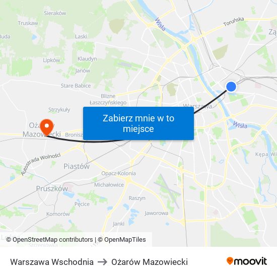 Warszawa Wschodnia to Ożarów Mazowiecki map