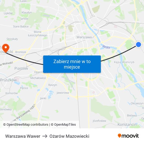 Warszawa Wawer to Ożarów Mazowiecki map