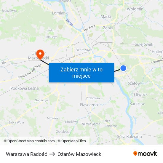 Warszawa Radość to Ożarów Mazowiecki map