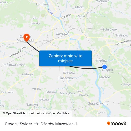 Otwock Świder to Ożarów Mazowiecki map